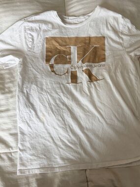 Calvin Klein Jeans White Tee with Tan CK Logo